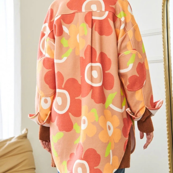 Shacket Retro Floral Tan Orange Davi and Dani - Picture 2 of 3